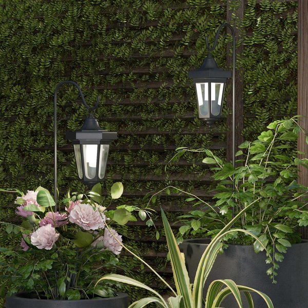 Pure Garden Solar Outdoor Lanterns, Black, 2PK 50-123